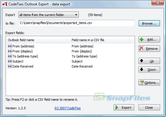 CodeTwo Outlook Export Captura de pantalla 1