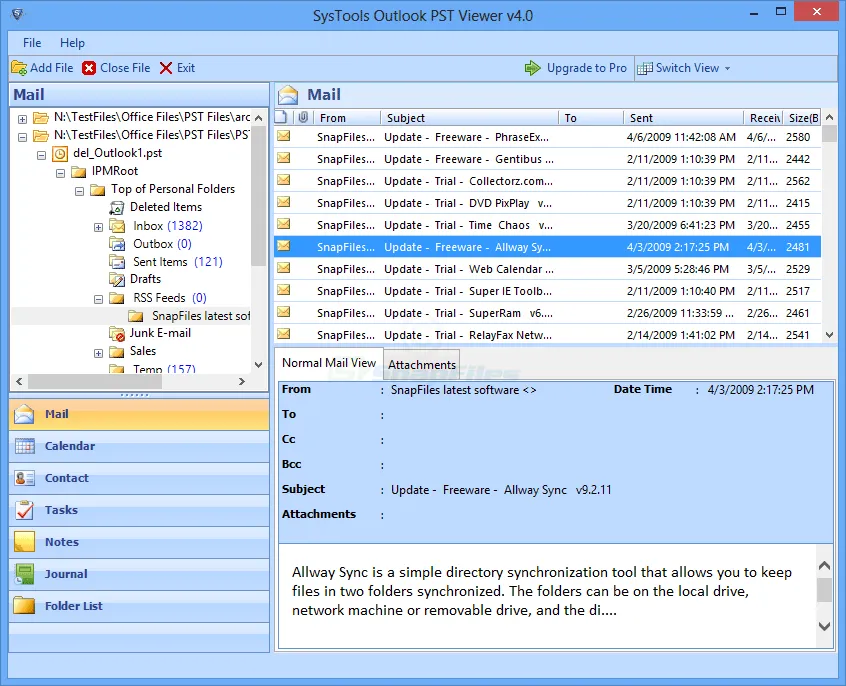 Systools Outlook PST Viewer Captura de pantalla 1