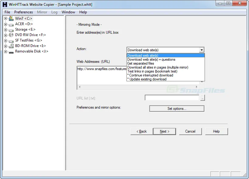 HTTrack Captura de pantalla 1