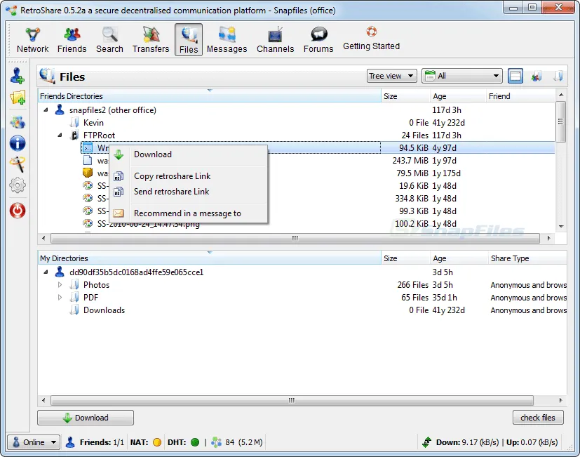 RetroShare Captura de pantalla 1
