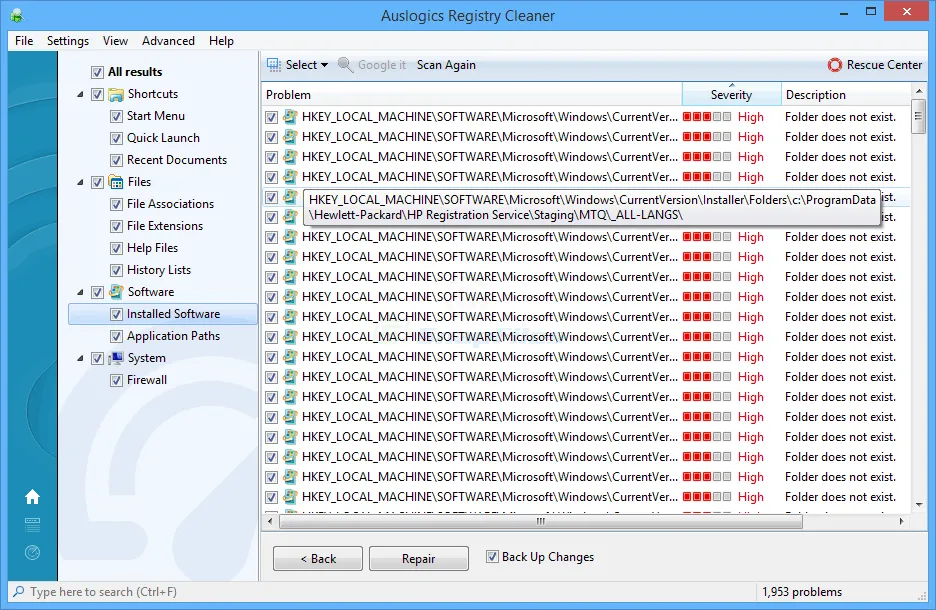 Auslogics Registry Cleaner Captura de pantalla 2