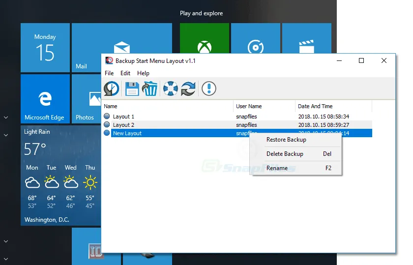 Backup Start Menu Layout Captura de pantalla 1