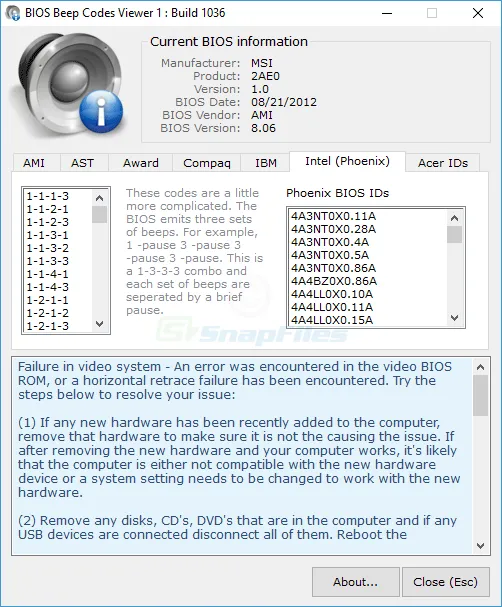 BIOS Beepcodes Viewer Captura de pantalla 2