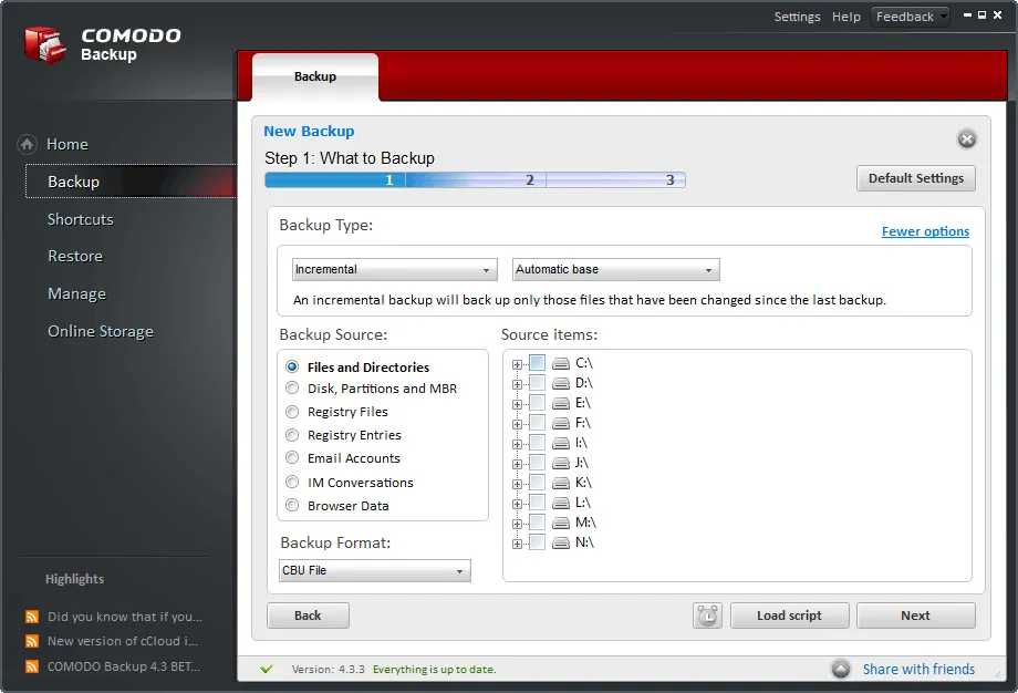 Comodo Backup Captura de pantalla 2