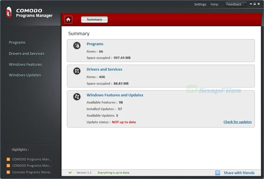 Comodo Programs Manager Captura de pantalla 1