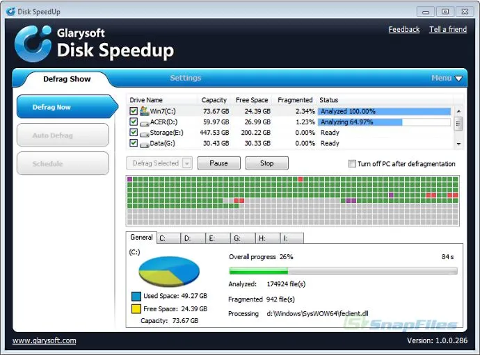 Glarysoft Disk SpeedUp Captura de pantalla 1
