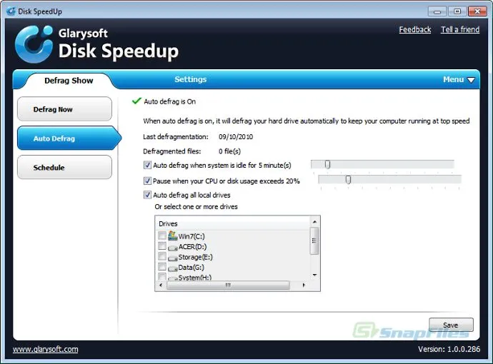 Glarysoft Disk SpeedUp Captura de pantalla 2