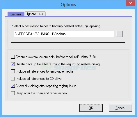 Eusing Free Registry Cleaner Captura de pantalla 2