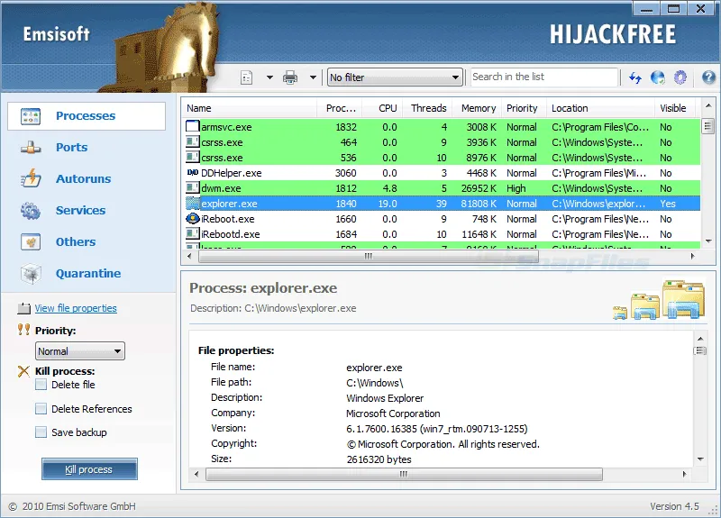 Emsisoft HiJackFree Captura de pantalla 1