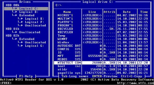 Active NTFS Reader for DOS Captura de pantalla 1