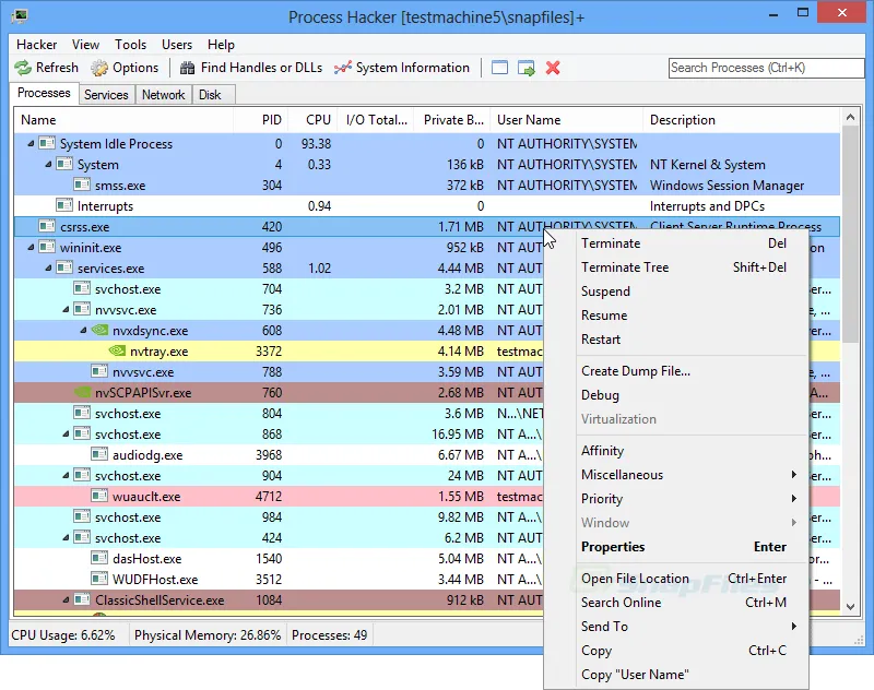 Process Hacker Captura de pantalla 1