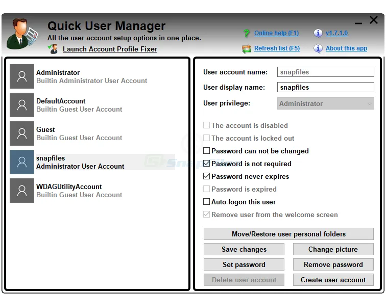 Quick User Manager Captura de pantalla 1