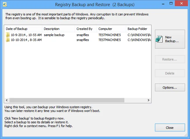RegBak Captura de pantalla 1