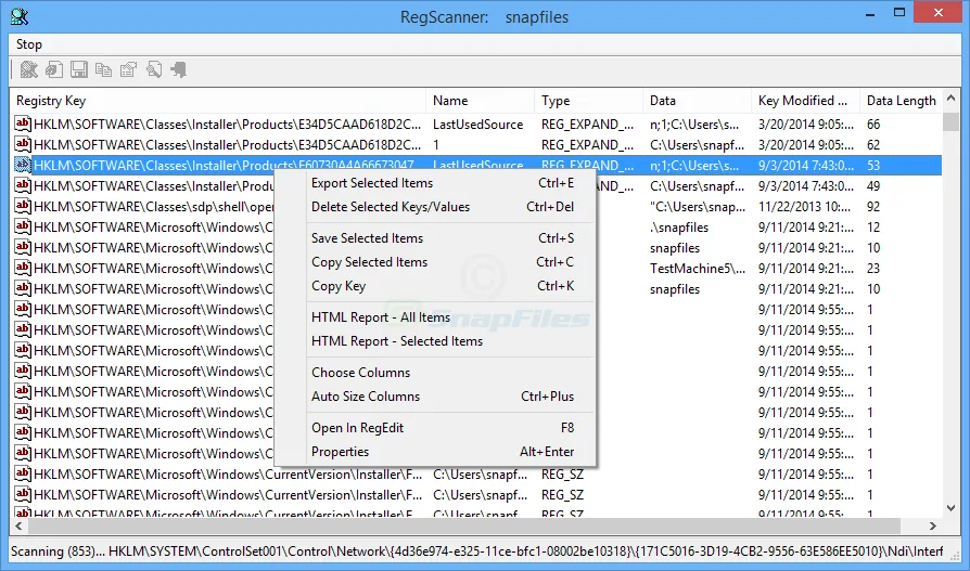 RegScanner Captura de pantalla 1