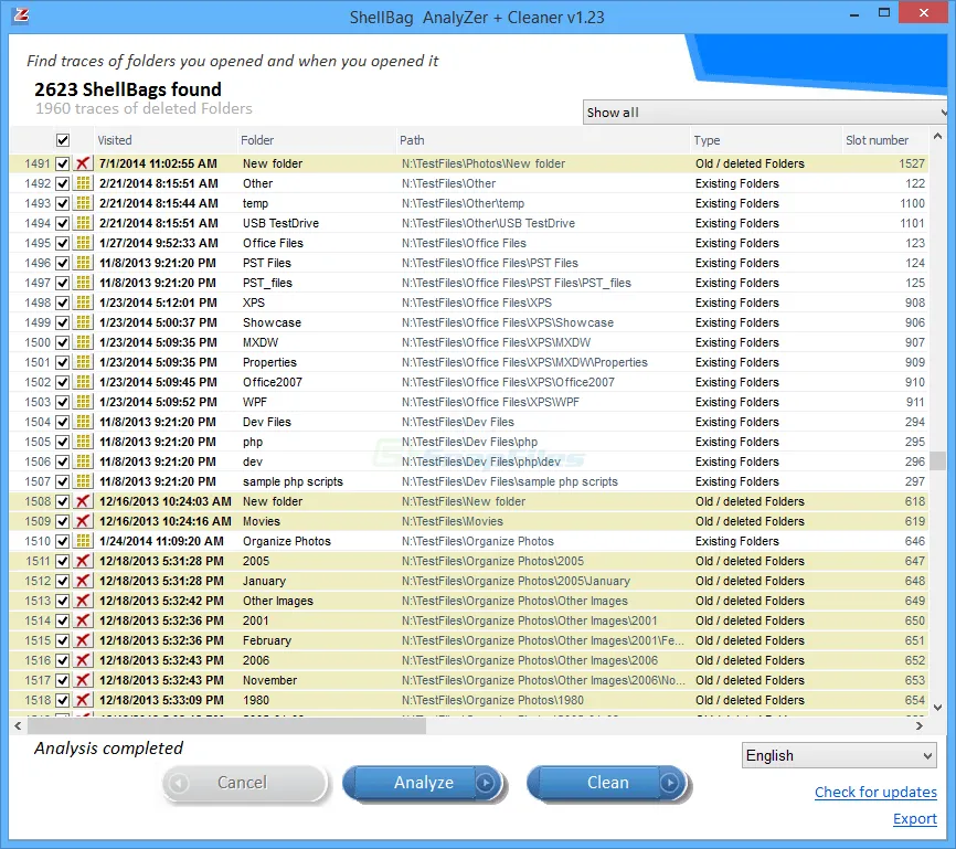 ShellBag Analyzer and Cleaner Captura de pantalla 1