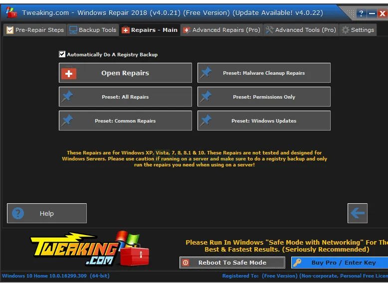 Tweaking.com Windows Repair Captura de pantalla 2