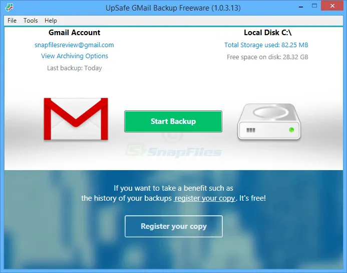 UpSafe Gmail Backup Captura de pantalla 1