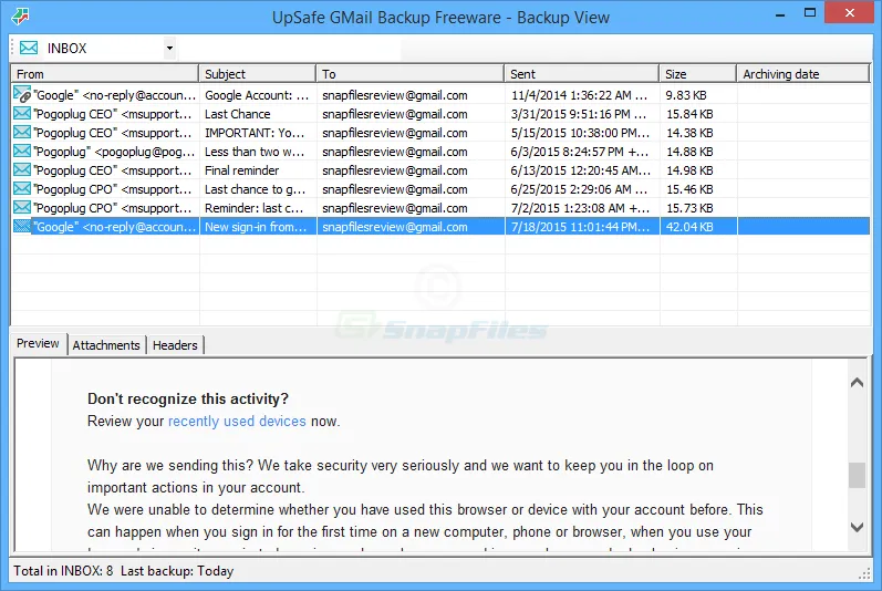 UpSafe Gmail Backup Captura de pantalla 2