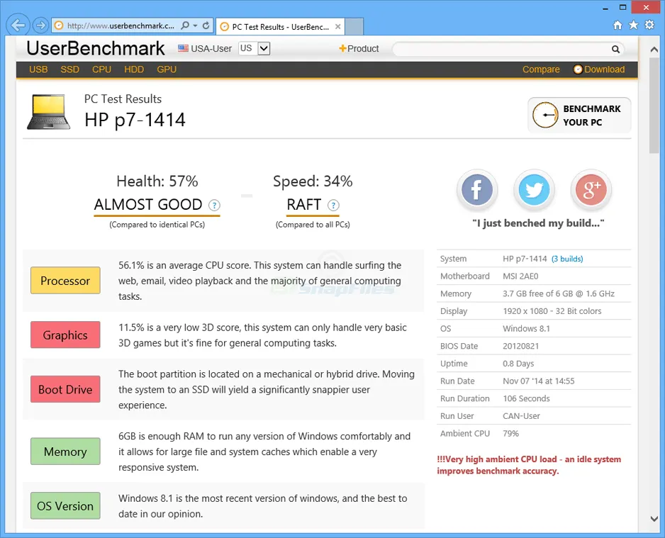 UserBenchmark Captura de pantalla 1
