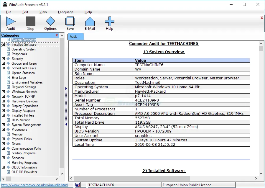 WinAudit Captura de pantalla 1